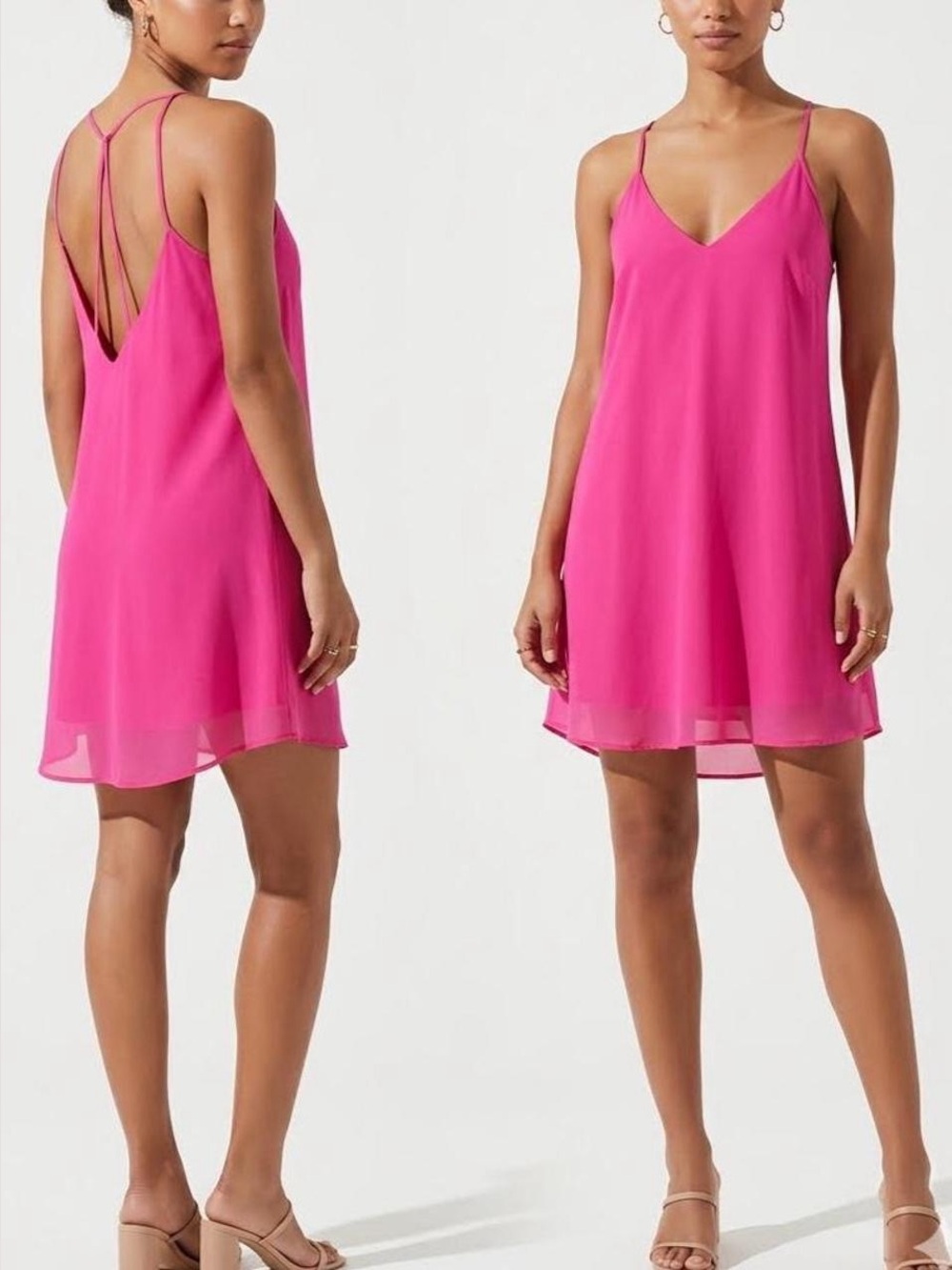 Lush Fuchsia Pink V-Neck Spaghetti Strap Mini Dress Size Small